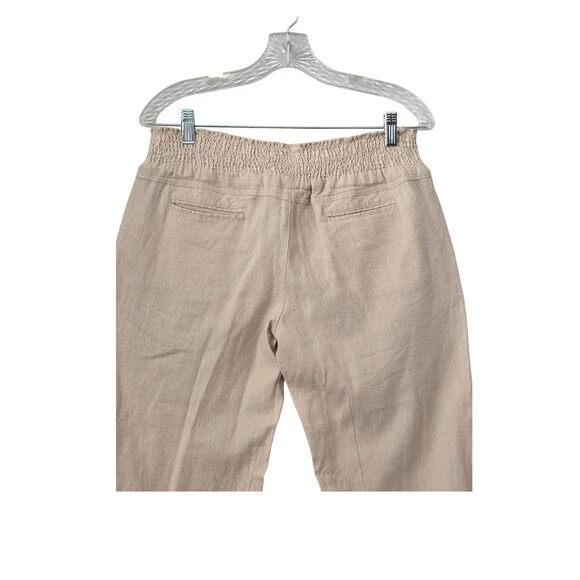 Love Tree L Beige Linen Blend Smocked Waist Pull on Pants w/ Pockets Beachy NWT - Picture 5 of 8